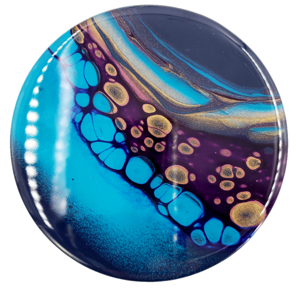 "Space Flow" Teal & Gold - Set of 4 - Round Ceramic Coaster w/ Resin Finish