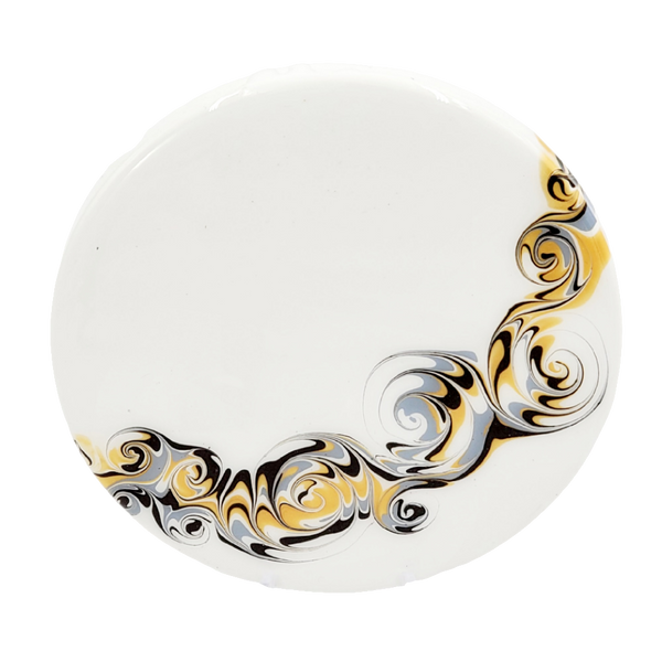 "Chrome Swirls" 001 - Set of 4 - Round Ceramic Coaster w/ Resin Finish