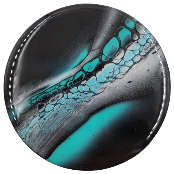 "Space Flow" Teal & Silver - Set of 4 - Round Ceramic Coaster w/ Resin Finish