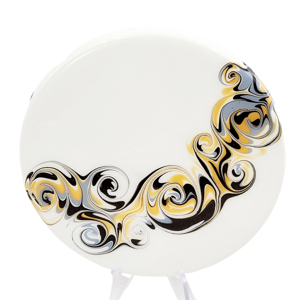 "Chrome Swirls" 001 - Set of 4 - Round Ceramic Coaster w/ Resin Finish