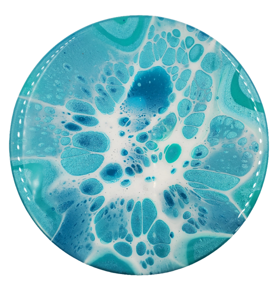 "Oceans Blue"- Set of 4 - Round Ceramic Coaster w/ Resin Finish