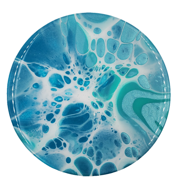 "Oceans Blue"- Set of 4 - Round Ceramic Coaster w/ Resin Finish