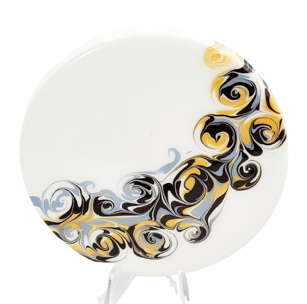 "Chrome Swirls" 001 - Set of 4 - Round Ceramic Coaster w/ Resin Finish