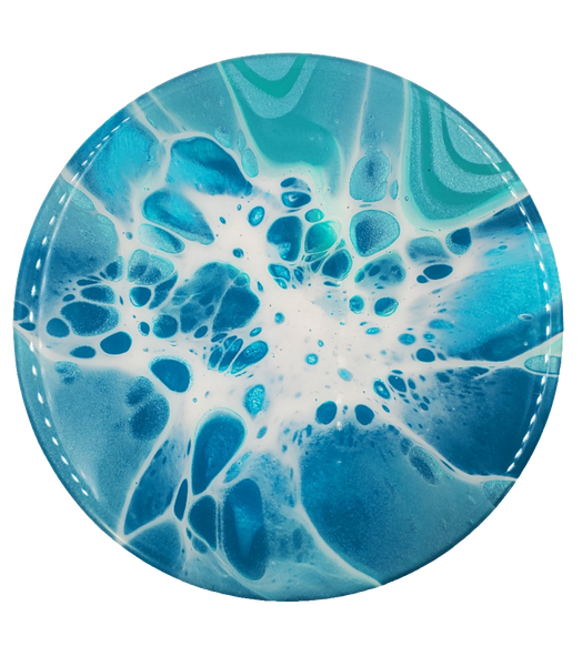 "Oceans Blue"- Set of 4 - Round Ceramic Coaster w/ Resin Finish